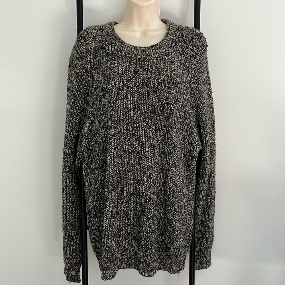 Warren Scott Chunky Linen Blend Pullover Sweater Black Ten White Men Size XL